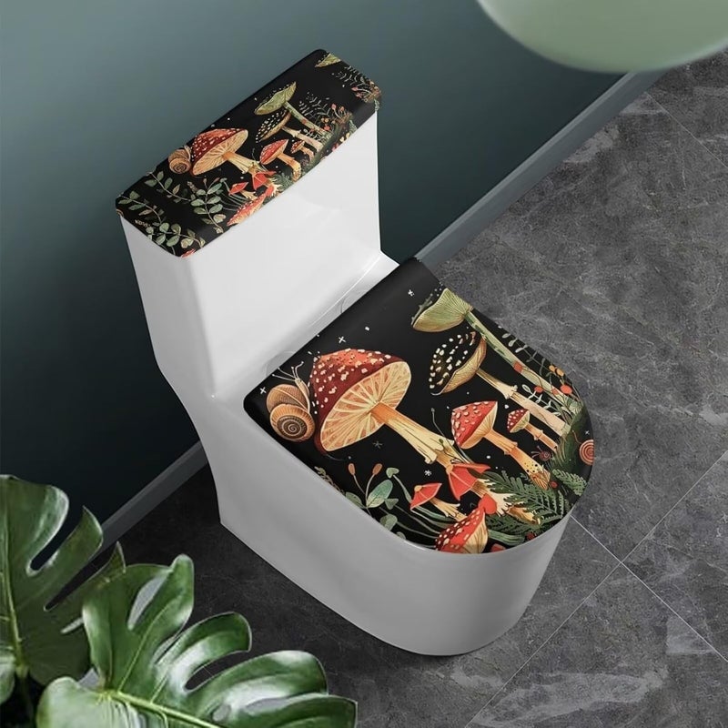 Flashideas Mushroom Toilet Lid Cover and Toilet Tank Cover 2Pcs Toilet Seat Cover and Tank Lid Covers Stretch Toilet Covers Set for Bathroom Fits Most Toilet Tanks & Lids - Image 1